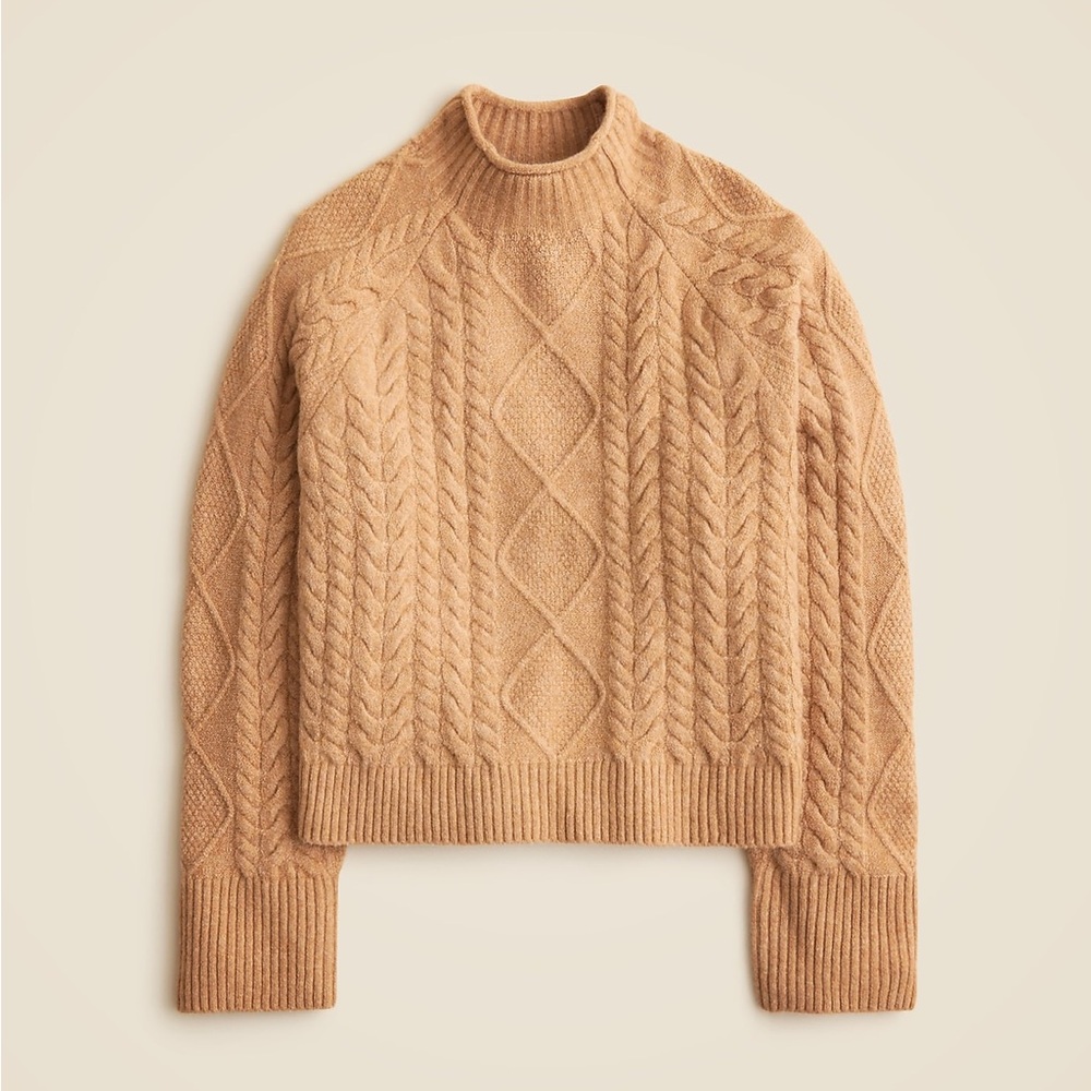 J. Crew Camel Cable-Knit Mockneck Sweater